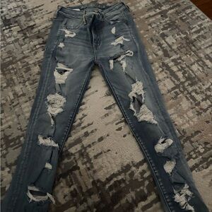 American Eagle Outfitters High Rise Distressed Jeans - Blue